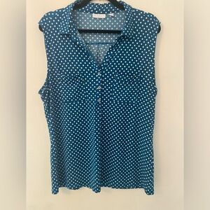 New York & Company Women’s Green/White Sleeveless Blouse-3/4 Button Front-Sz XL